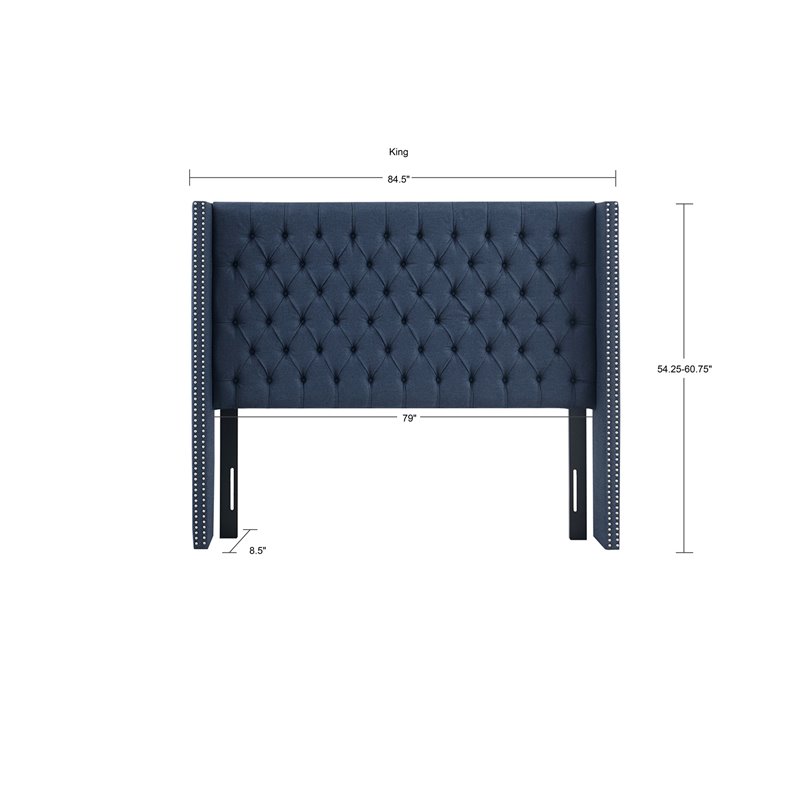 Pemberly Row Wood and Polyester Fabric King Headboard in Navy