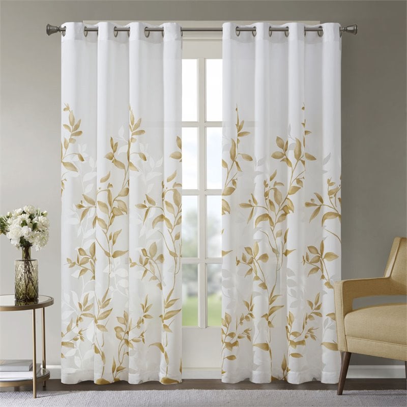 Pemberly Row Contemporary Polyester Burnout Window Panel in White/Yellow
