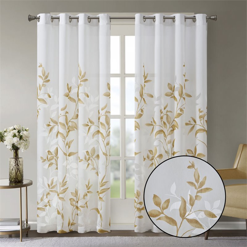Pemberly Row Contemporary Polyester Burnout Window Panel in White/Yellow