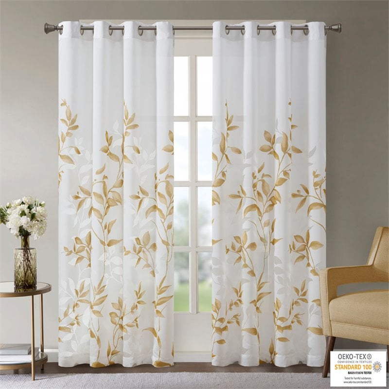 Pemberly Row Contemporary Polyester Burnout Window Panel in White/Yellow