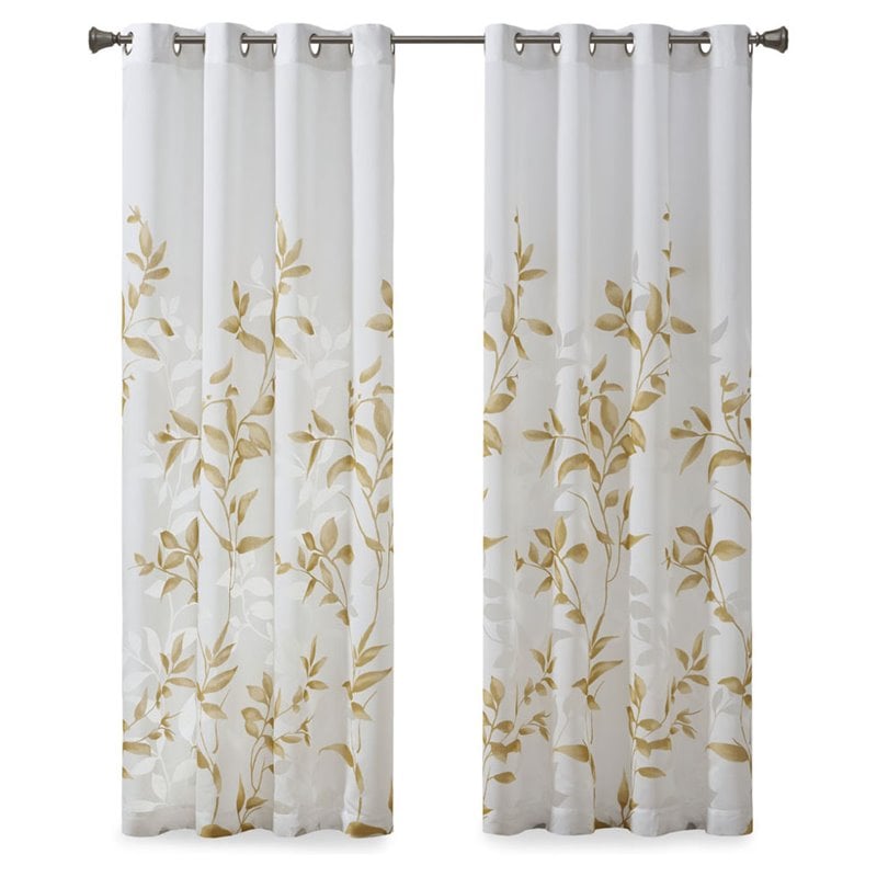 Pemberly Row Contemporary Polyester Burnout Window Panel in White/Yellow