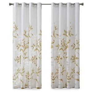 Pemberly Row Contemporary Polyester Burnout Window Panel in White/Yellow