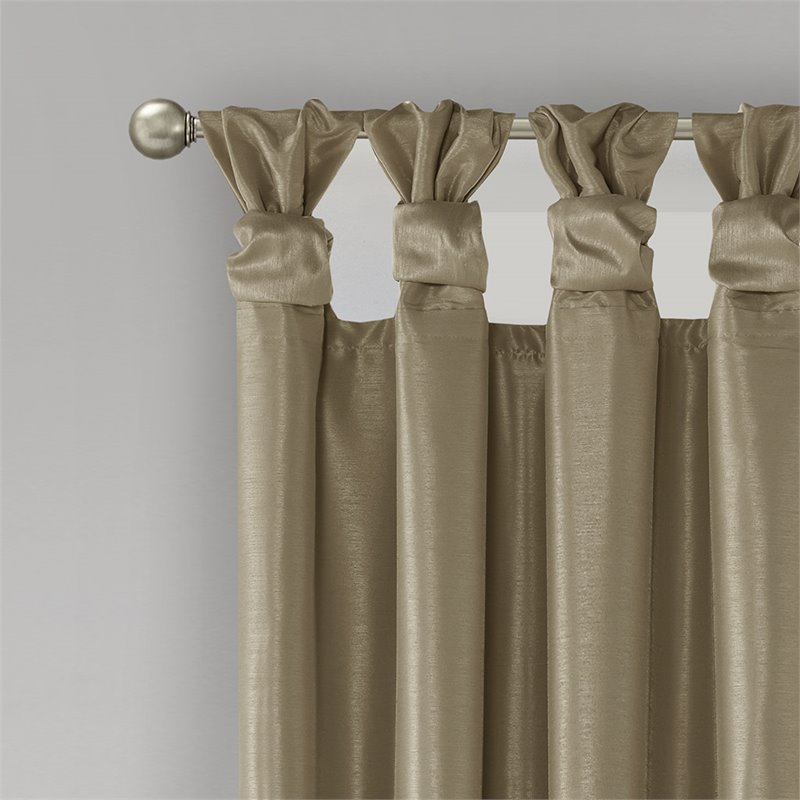 Pemberly Row Faux Silk Twist Tab Blackout Window Curtain in Bronze