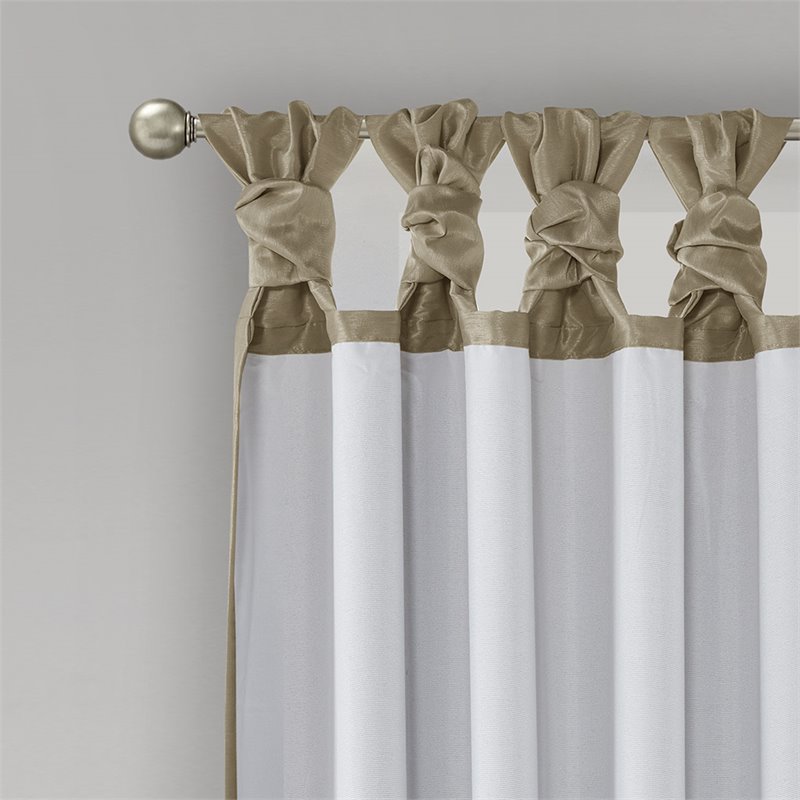 Pemberly Row Faux Silk Twist Tab Blackout Window Curtain in Bronze