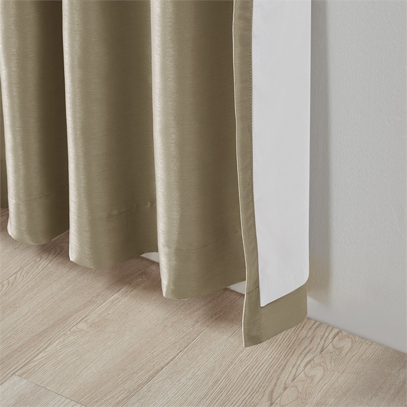 Pemberly Row Faux Silk Twist Tab Blackout Window Curtain in Bronze