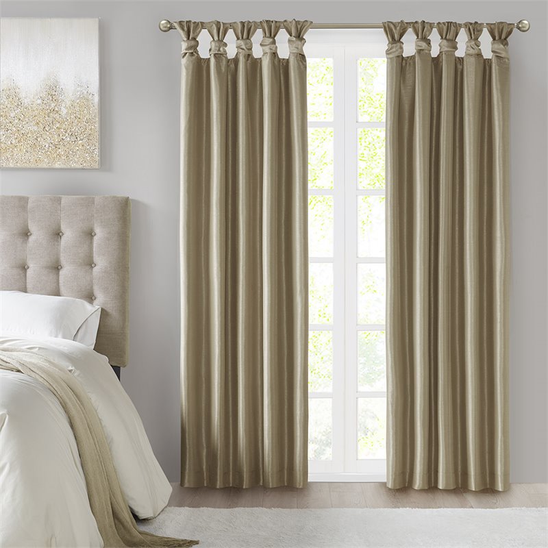 Pemberly Row Faux Silk Twist Tab Blackout Window Curtain in Bronze