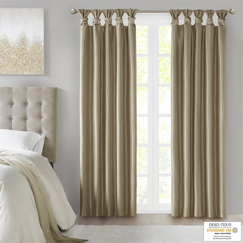 Pemberly Row Faux Silk Twist Tab Blackout Window Curtain in Bronze