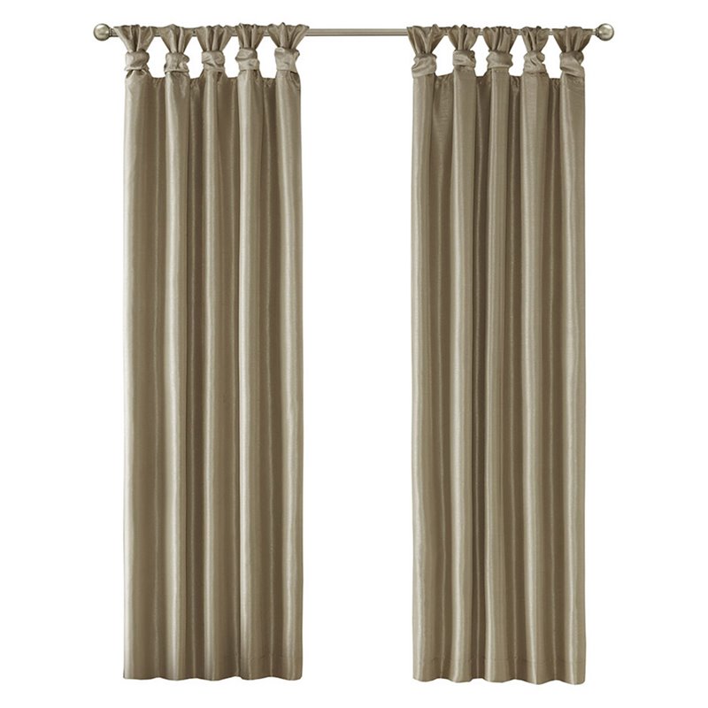 Pemberly Row Faux Silk Twist Tab Blackout Window Curtain in Bronze