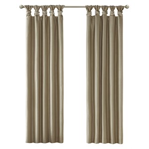 Pemberly Row Faux Silk Twist Tab Blackout Window Curtain in Bronze