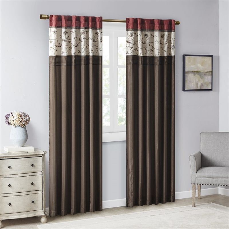Pemberly Row Polyester Fabric Window Panel with Lining in Brown/Red