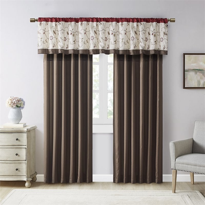 Pemberly Row Polyester Fabric Window Panel with Lining in Brown/Red