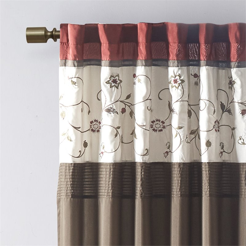 Pemberly Row Polyester Fabric Window Panel with Lining in Brown/Red