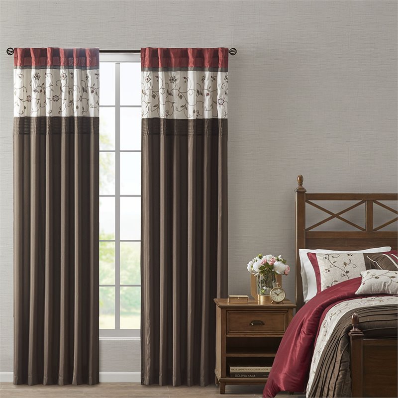 Pemberly Row Polyester Fabric Window Panel with Lining in Brown/Red