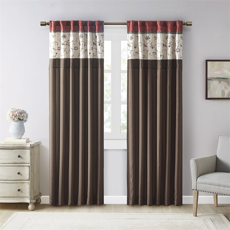 Pemberly Row Polyester Fabric Window Panel with Lining in Brown/Red