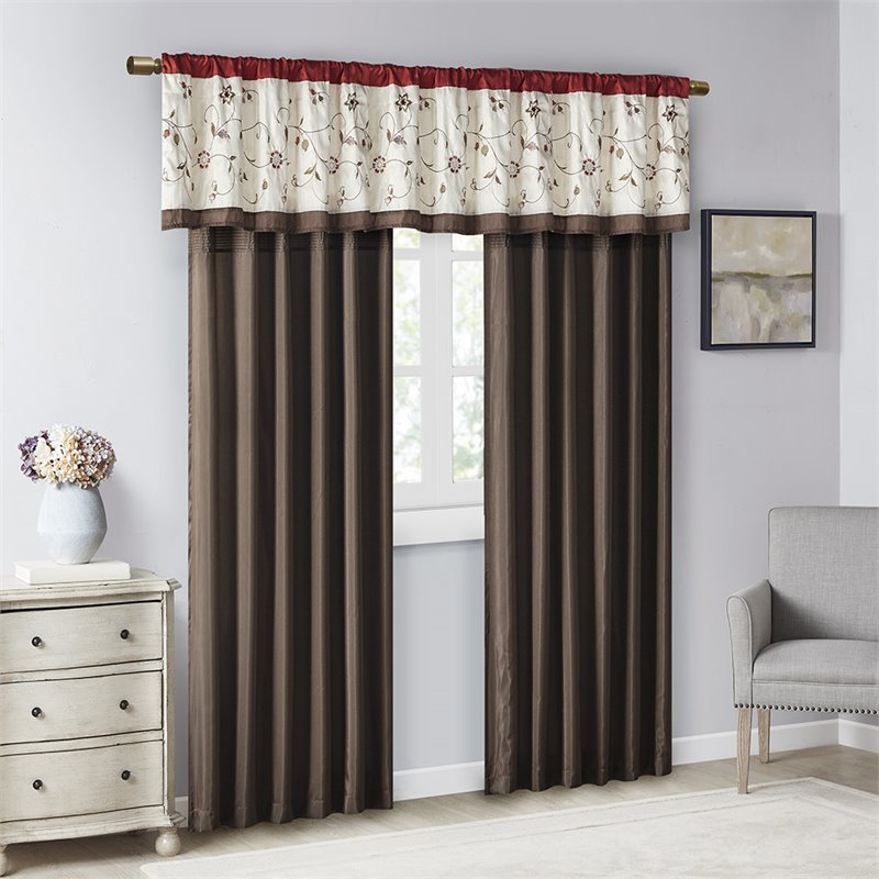 Pemberly Row Polyester Fabric Window Panel with Lining in Brown/Red
