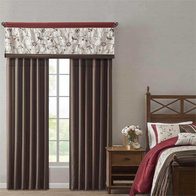 Pemberly Row Polyester Fabric Window Panel with Lining in Brown/Red