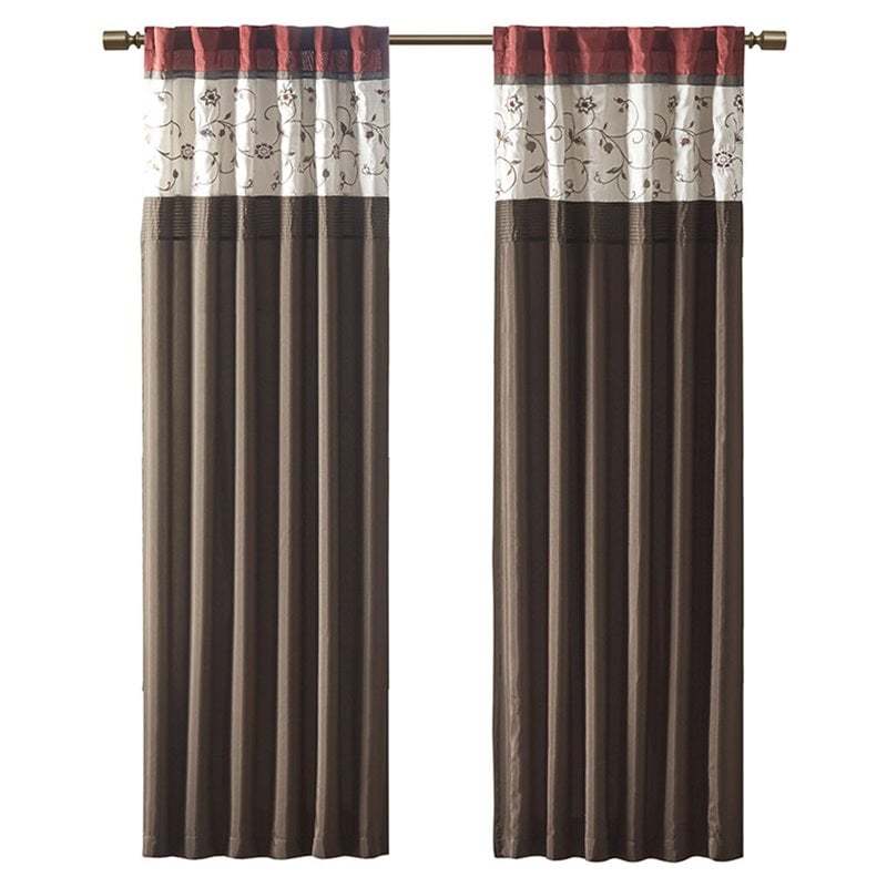 Pemberly Row Polyester Fabric Window Panel with Lining in Brown/Red