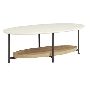 Pemberly Row 48&quot Solid Wood and Metal Coffee Table in White/Natural