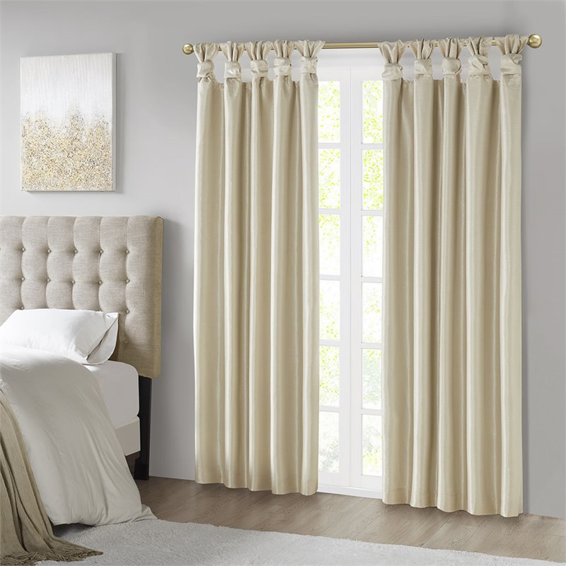 Pemberly Row Polyester Faux Silk Twisted Tab Panel in Champagne Gold