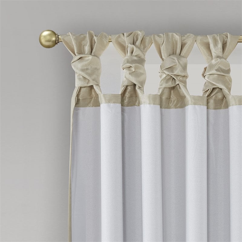 Pemberly Row Polyester Faux Silk Twisted Tab Panel in Champagne Gold