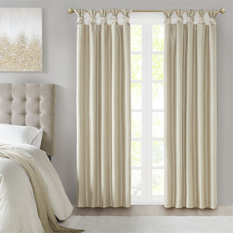 Pemberly Row Polyester Faux Silk Twisted Tab Panel in Champagne Gold