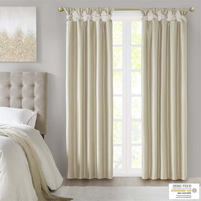 Pemberly Row Polyester Faux Silk Twisted Tab Panel in Champagne Gold