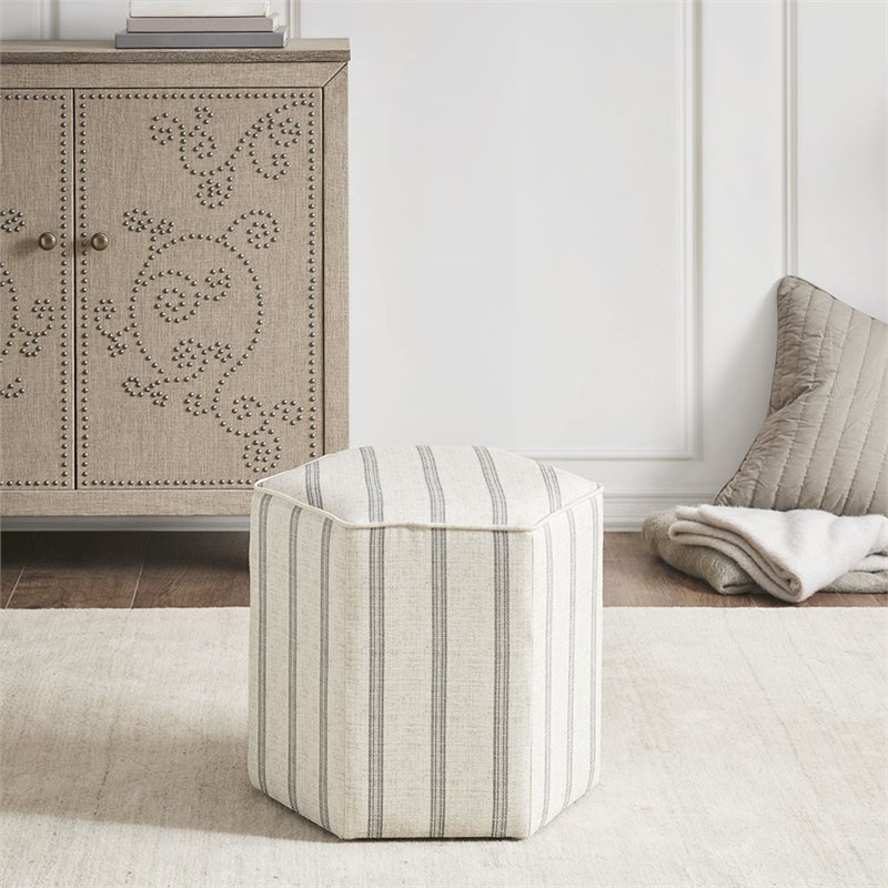Pemberly Row Polyester Fabric and Wood Accent Ottoman in Natural