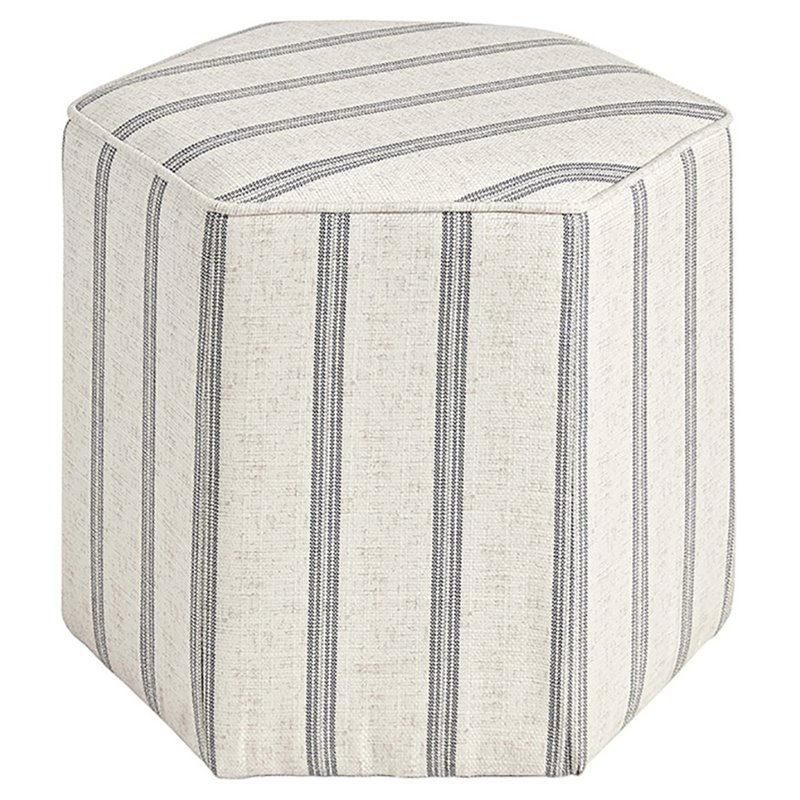 Pemberly Row Polyester Fabric and Wood Accent Ottoman in Natural