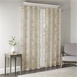 Pemberly Row Polyester Fabric Palm Leaf Burnout Window Sheer in Natural