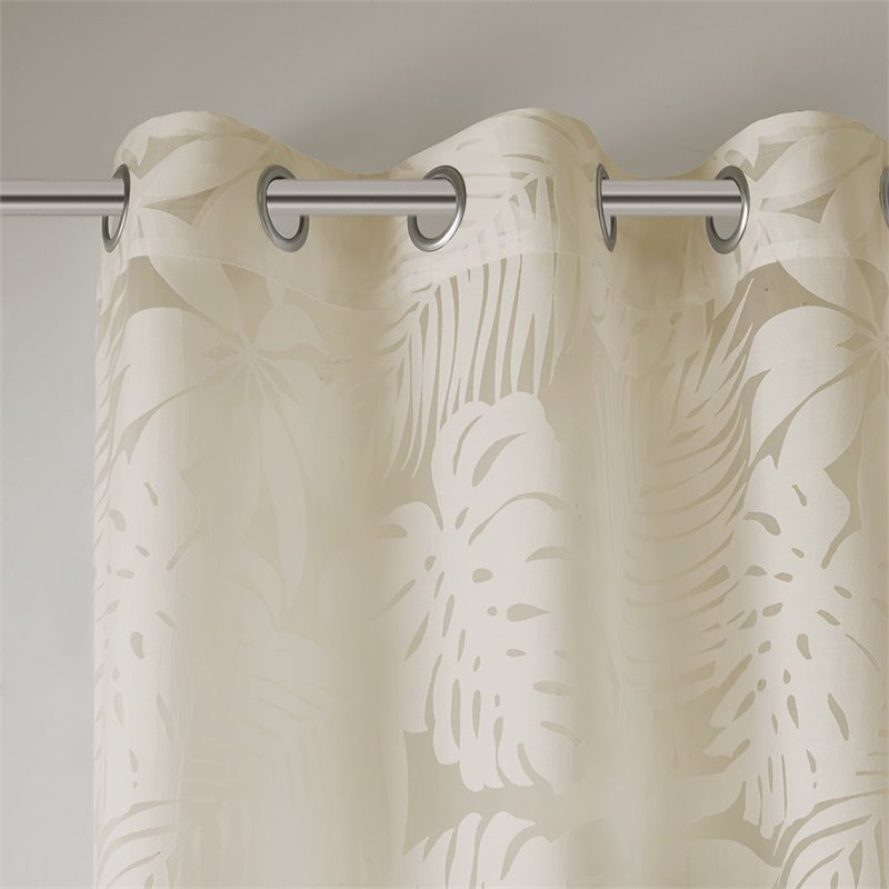 Pemberly Row Polyester Fabric Palm Leaf Burnout Window Sheer in Natural
