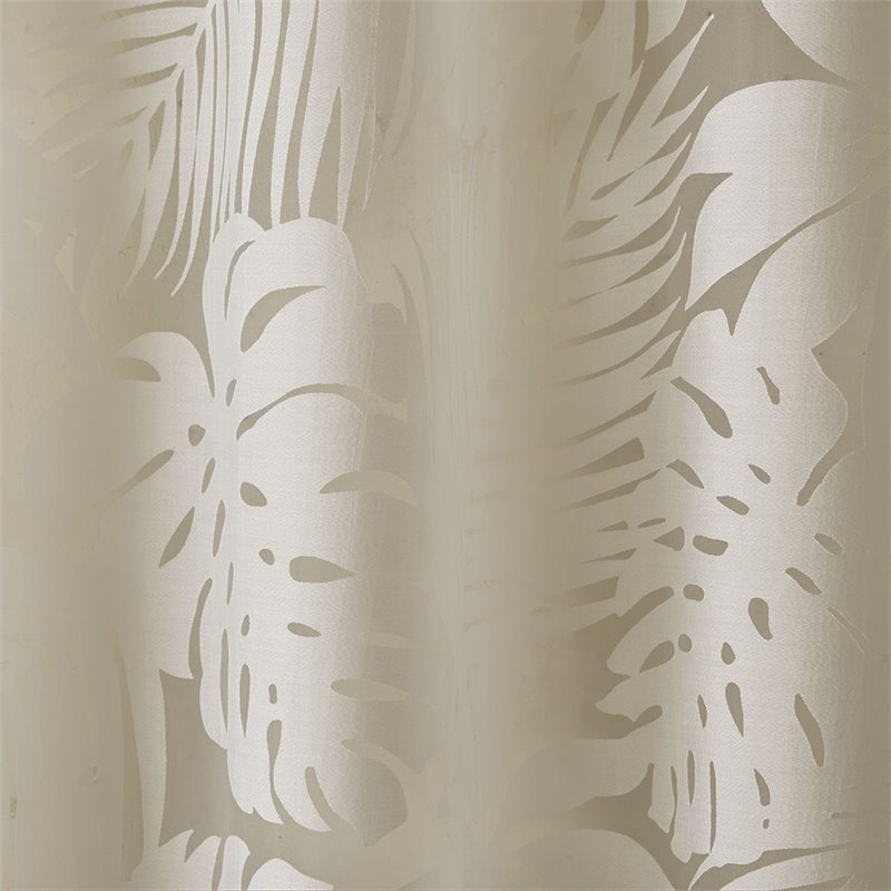 Pemberly Row Polyester Fabric Palm Leaf Burnout Window Sheer in Natural