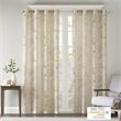 Pemberly Row Polyester Fabric Palm Leaf Burnout Window Sheer in Natural