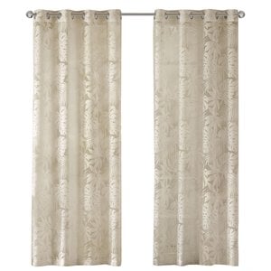 Pemberly Row Polyester Fabric Palm Leaf Burnout Window Sheer in Natural