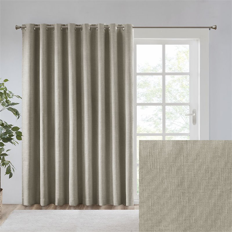 Pemberly Row Polyester Fabric Heathered Window Panel in Taupe Gray