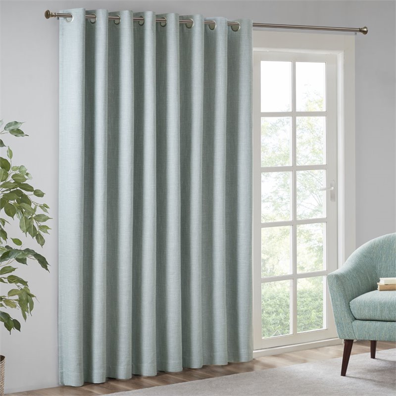 Pemberly Row Polyester Fabric Heathered Window Panel in Aqua Blue