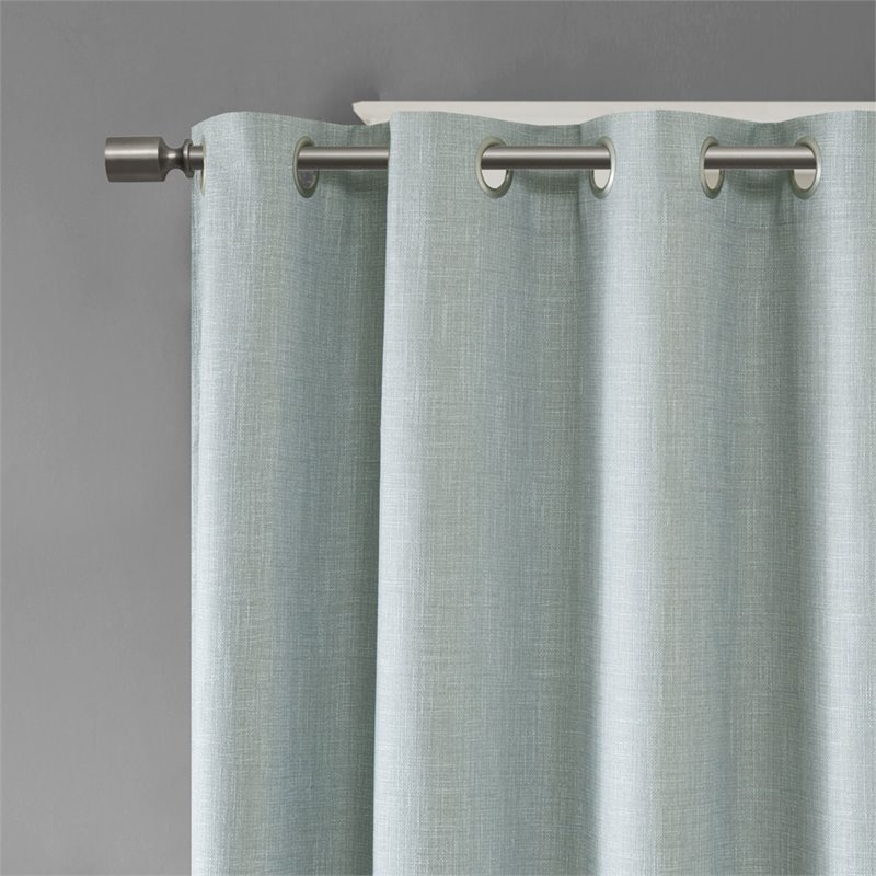 Pemberly Row Polyester Fabric Heathered Window Panel in Aqua Blue