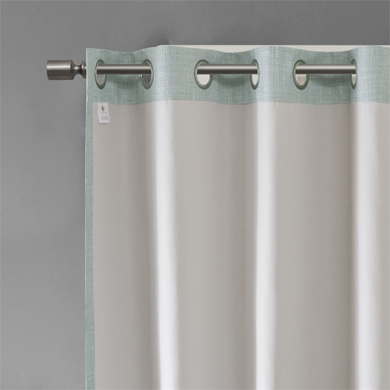 Pemberly Row Polyester Fabric Heathered Window Panel in Aqua Blue