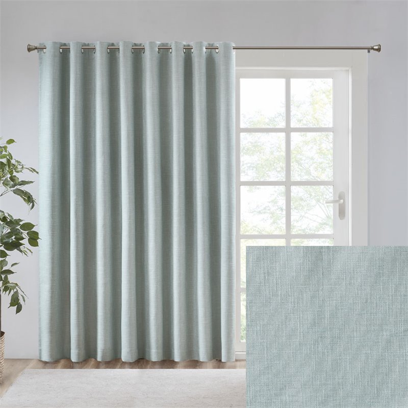 Pemberly Row Polyester Fabric Heathered Window Panel in Aqua Blue