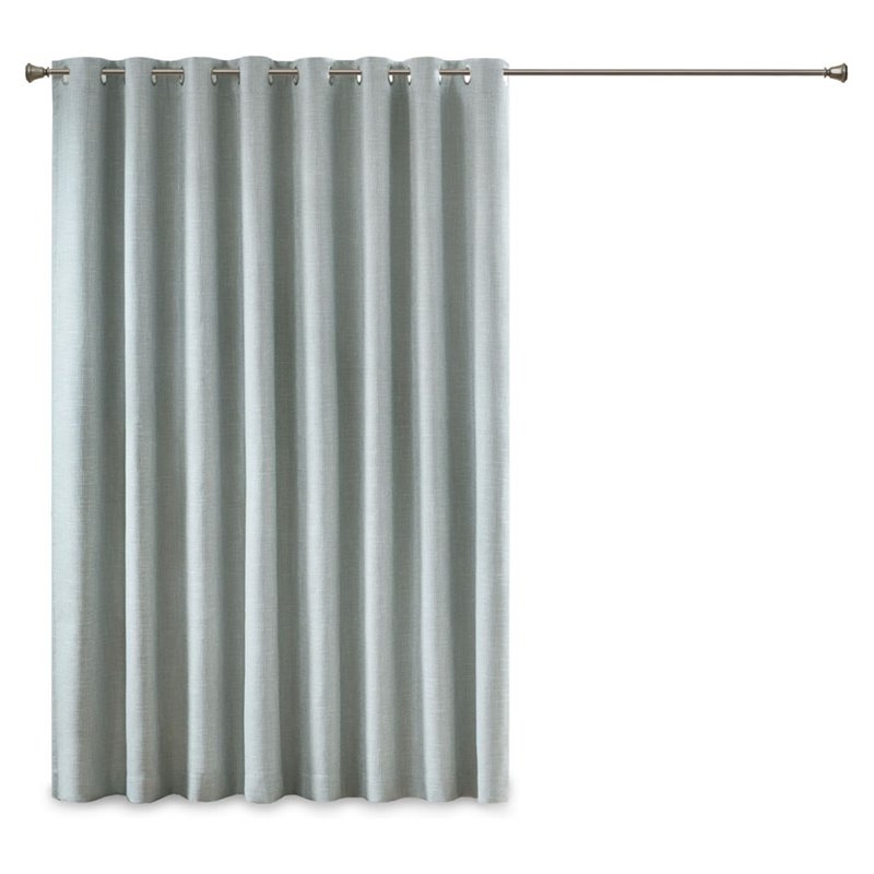 Pemberly Row Polyester Fabric Heathered Window Panel in Aqua Blue