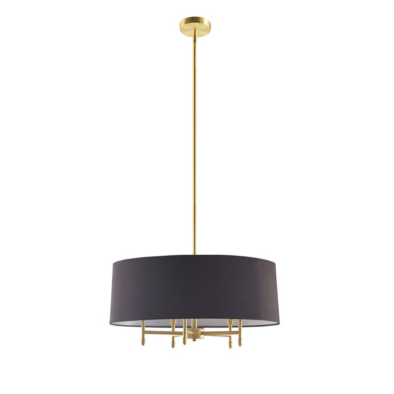 Pemberly Row Transitional Metal and Fabric Chandelier in Black/Gold