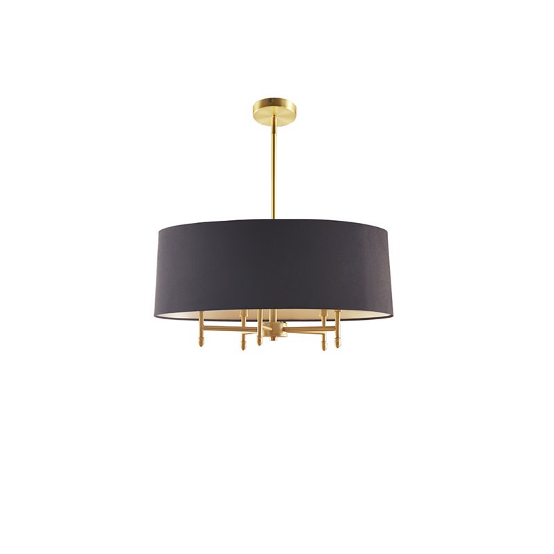 Pemberly Row Transitional Metal and Fabric Chandelier in Black/Gold