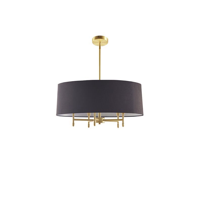 Pemberly Row Transitional Metal and Fabric Chandelier in Black/Gold