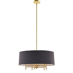 Pemberly Row Transitional Metal and Fabric Chandelier in Black/Gold