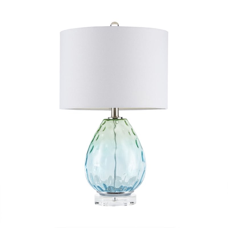 Pemberly Row Contemporary Glass and Cotton Table Lamp in Blue