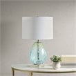 Pemberly Row Contemporary Glass and Cotton Table Lamp in Blue