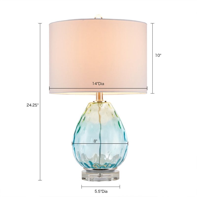 Pemberly Row Contemporary Glass and Cotton Table Lamp in Blue