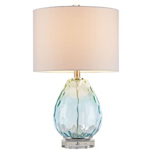 Pemberly Row Contemporary Glass and Cotton Table Lamp in Blue