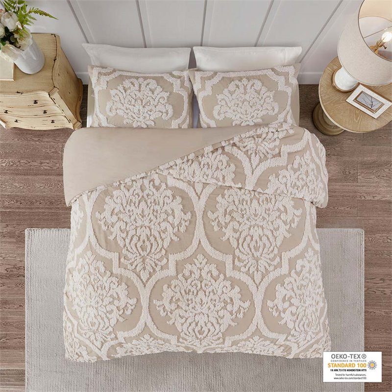 Pemberly Row Cotton Tufted Full/Queen Duvet Cover Set in Brown