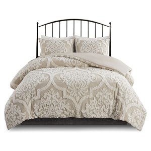 Pemberly Row Cotton Tufted Full/Queen Duvet Cover Set in Brown