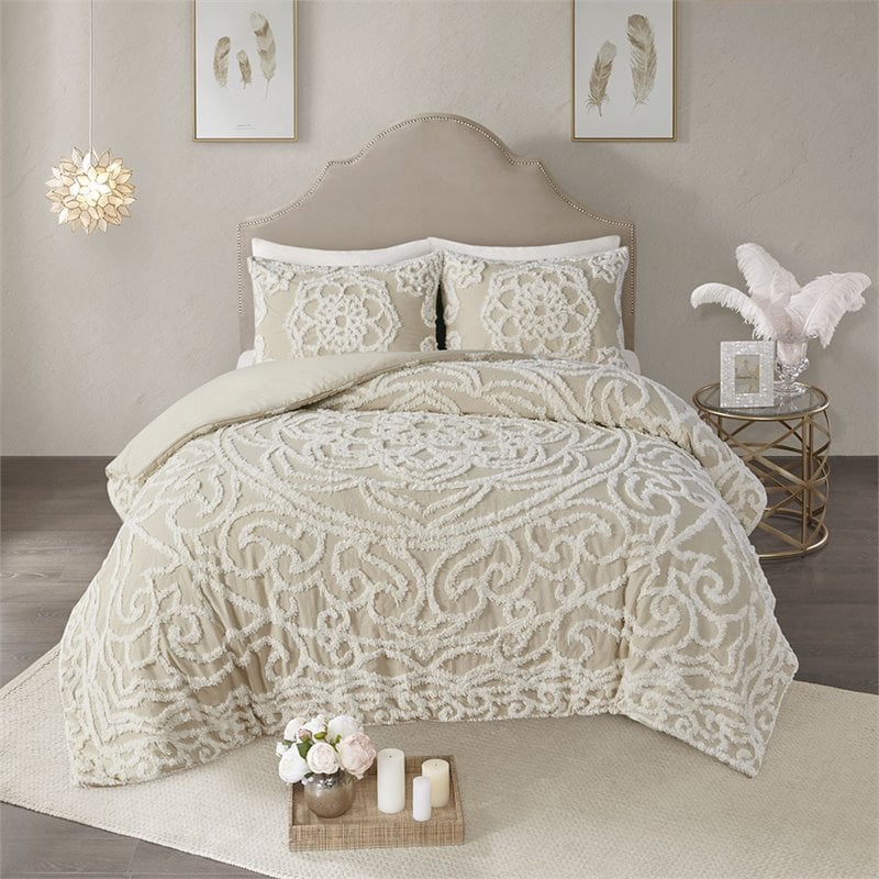 Pemberly Row Cotton Tufted King/Cal King Duvet Cover Set in Brown